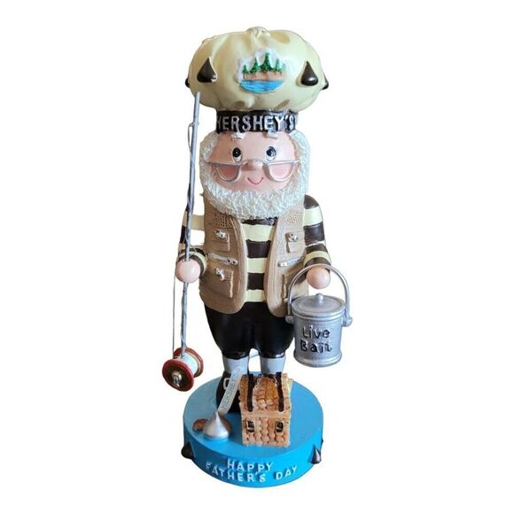 Hersheys Chocolate Happy Fathers Day Kurt Adler Elf Figure Dad Fishing Live Bait - Picture 1 of 6